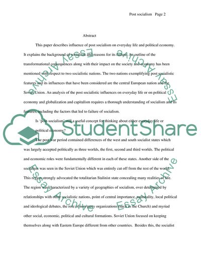 Is Post-Socialism Still a Useful Concept for Thinking about Either Everyday Life or Political Economy