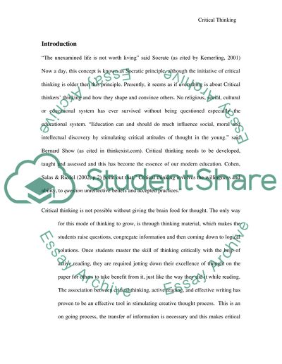 Critical Thinking Skills: the Development and Nurturing of the Skill
