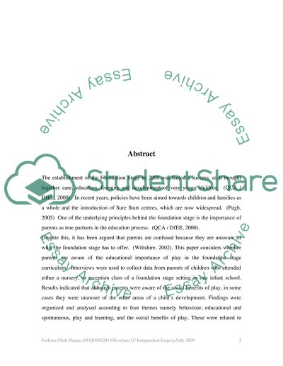 An examination of the attitudes of parents towards the impact of play in the Foundation Stage
