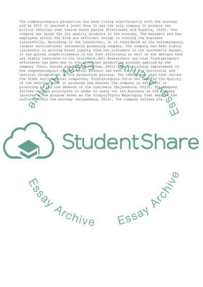 Toyotas Efficiency and the Management System of the Organization