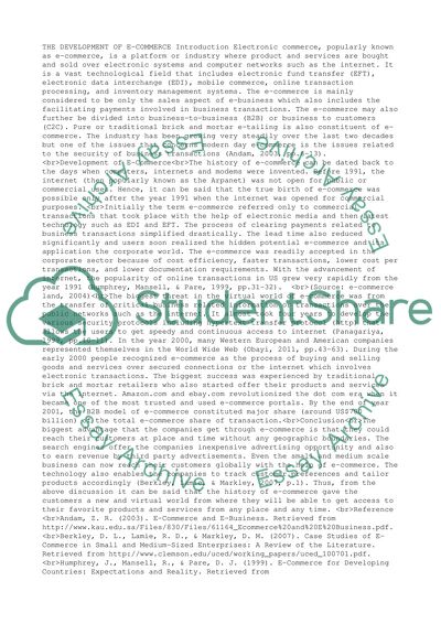 The development of E-Commerce