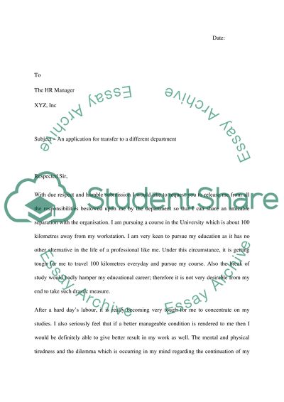 Transfer to a Different Department of an Organization