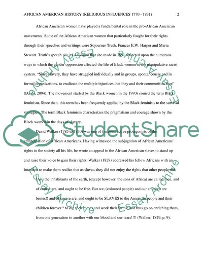 African American History:Religious Influences 1770 - 1831