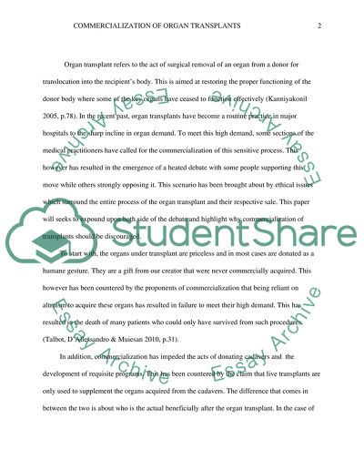 Commercialization of organ transplants