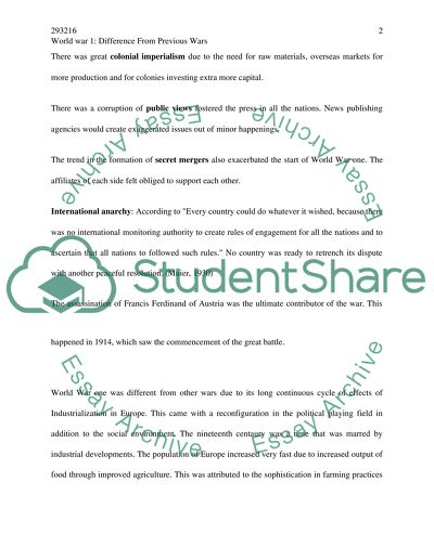 World War I: Difference from Previous Wars