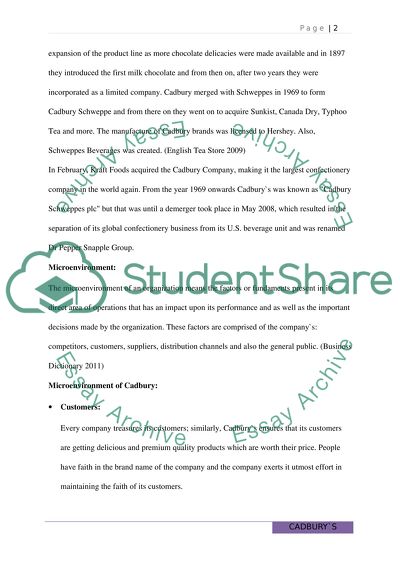 Environmental Changes of Cadbury Company in Last Five Years