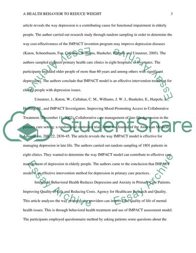 A Health Behavior to Reduce Weight