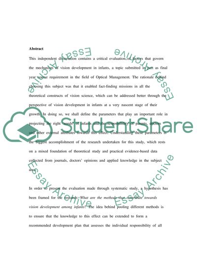 Methods to Develop an Infant Vision