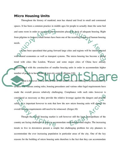 Trend of Micro-housing Units in New York City