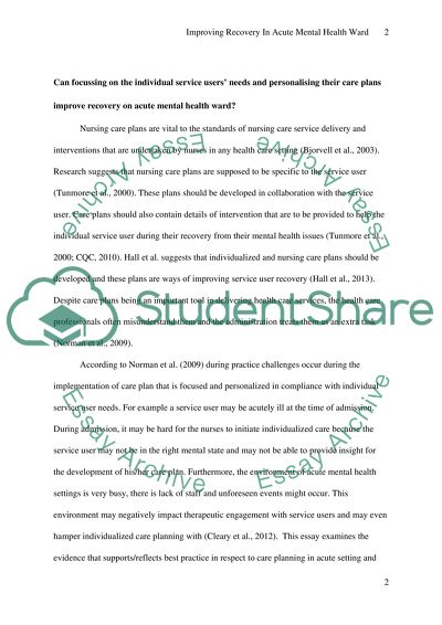 Improving Recovery in Acute Mental Health Ward