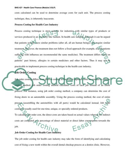 BHS 427 Health Care Finance (Module 2SLP)