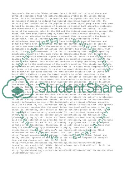 Analysis of Whistleblower Gets $104 Million Article