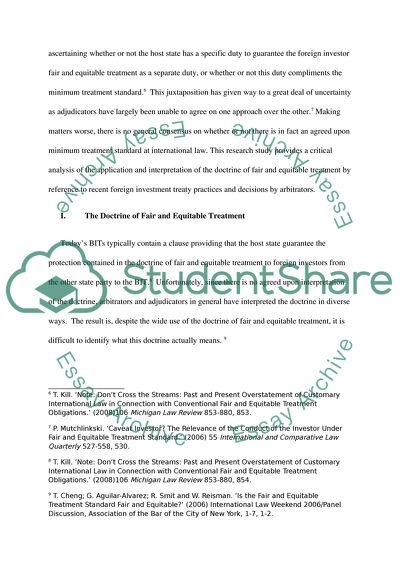 Concept of Fair and Equitable Treatment in Investment Treaties