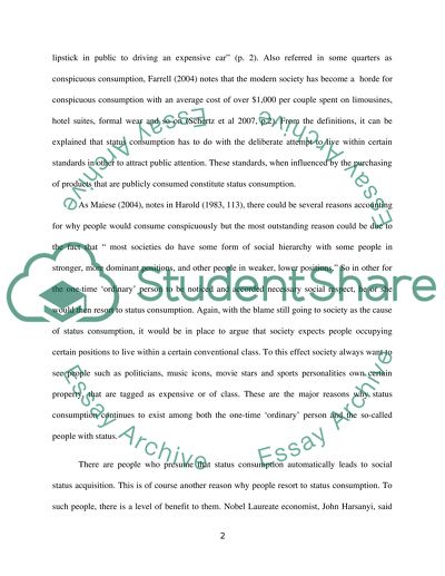 Concept of Status Consumption in Marketing a Specific Brand