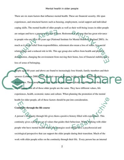 Mental Health in Older People