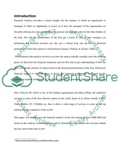 Analysis and Interpretation of Financial Statements: Intec Telecom Plc