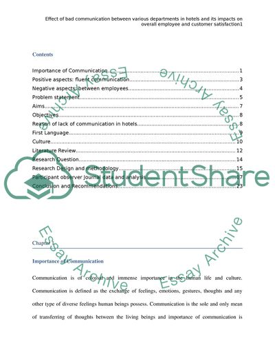 Effect of Bad Communication Between Various Departments in Hotels