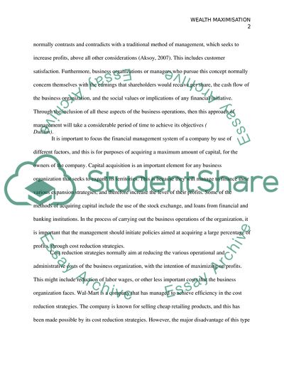 The Concept of Wealth Maximization