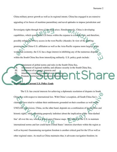 U.S. Policy regarding the South China Sea (SCS)