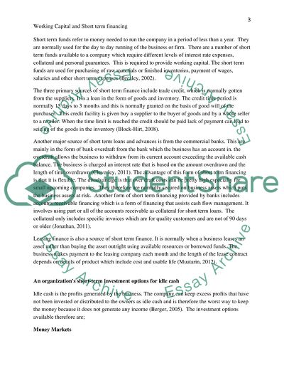 Working Capital and Short Term Financing