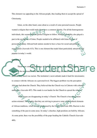 Reaction Paper to Azevedo: Religion in Africa