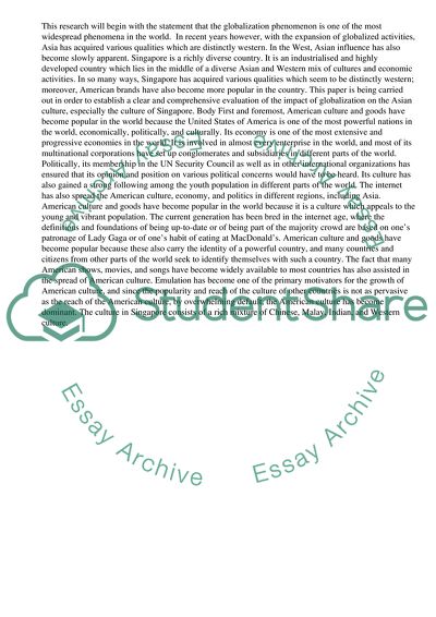 The Impact of Globalization in Singapore, With Reference To American Brands and Goods