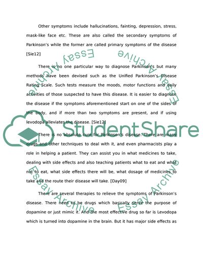 Parkinson's disease case history picture
