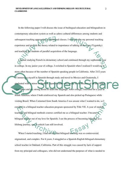 Development of Language and Thinking Skills in Multicultural Classrooms