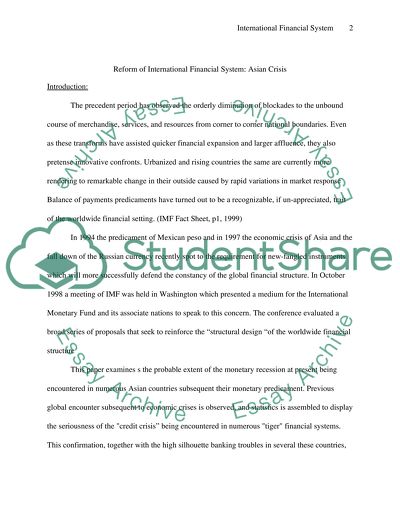 Reform of International Financial System - Asian Crisis