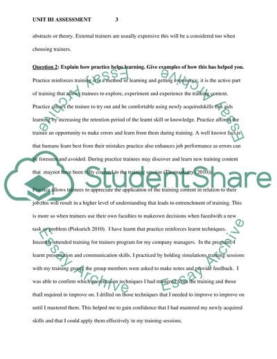 Unit III Assessment Training and Development