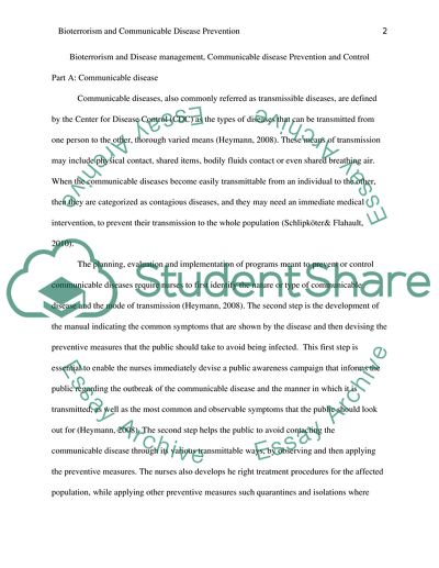 Bioterrorism and Disease management, Communicable disease Prevention and Control
