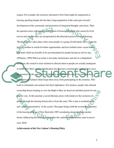 Housing Finance and Economics Evaluating New Labours Housing Policy