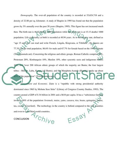 Marketing Analysis of the Country of Zaire