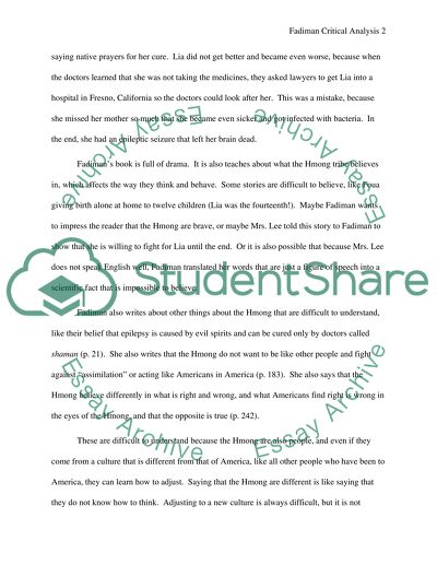 Critical Analysis of Fadimans Book