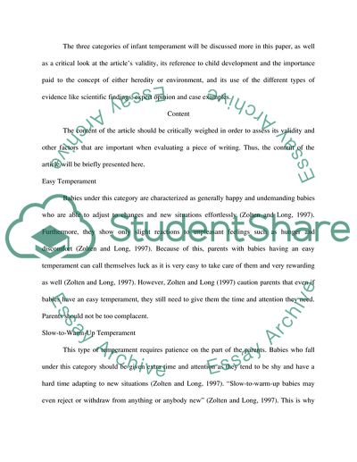 Critical Look on the Three Categories of Infant Temperament