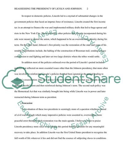 Lincoln Presidency against that of Johnson