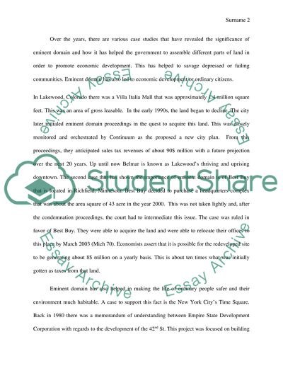 Importance of Eminent Domain and the Negative Financial Effect