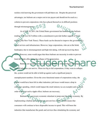 Argument against Tax Bailouts