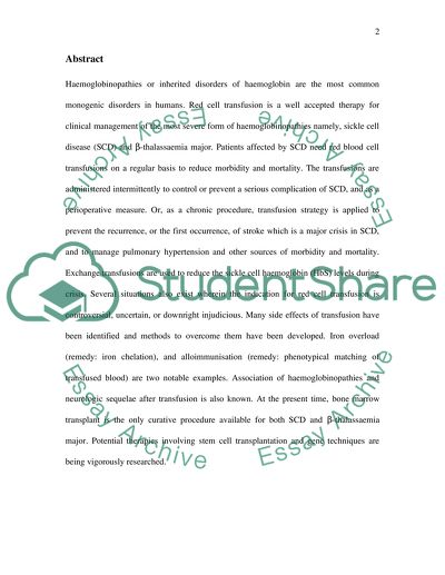 Transfusion in the patient with Sickle cell Disease
