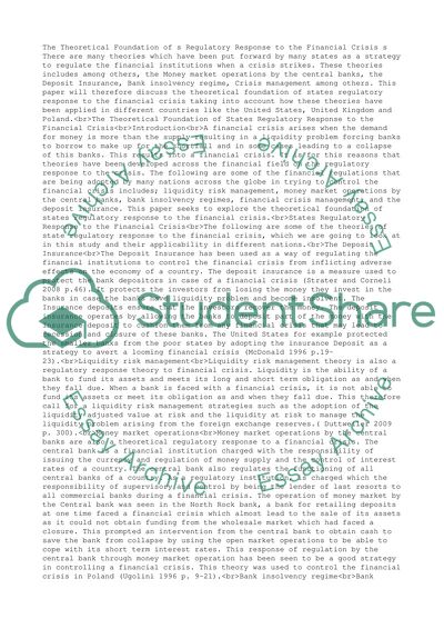 The theoretical foundation of states regulatory response to the financial crisis