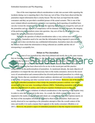 Should Reporters Be Embedded alongside Fighting Forces