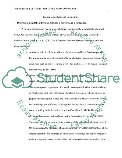 Elements, Mixtures and Compounds