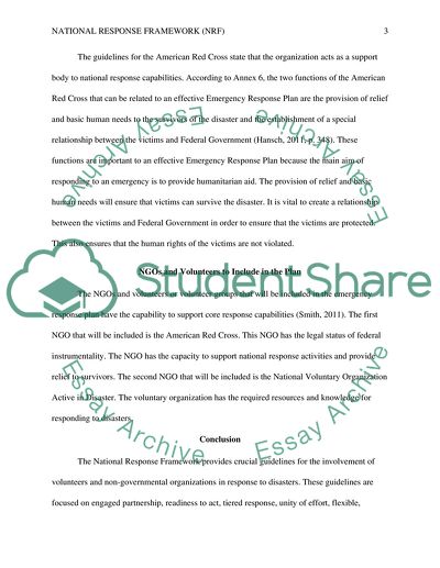 National Response Framework (NRF) contains guidelines for Non-Governmental Organizations