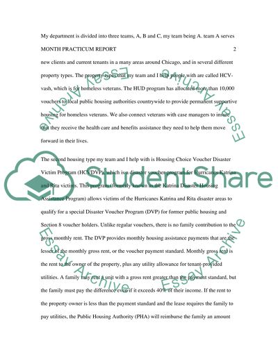 Month Practicum Report