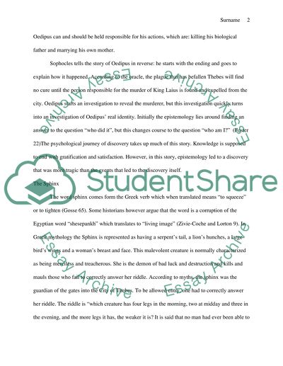 Epistemology and the Legend of the Sphinx in Oedipus Rex