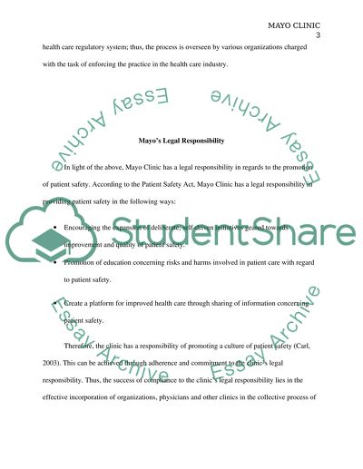 Health Care Regulatory Analysis: Mayo Clinic (Patiete Safety)