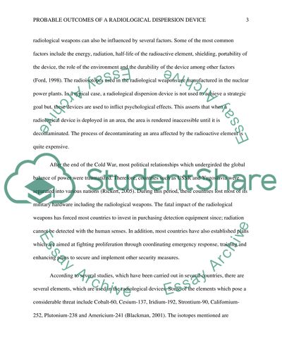 Probable Outcomes of a Radiological Dispersion Device
