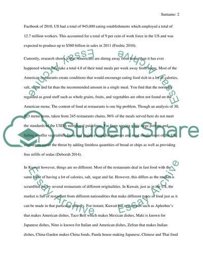 Compare and contrast between a resturant in the US and a resturant in Kuwait