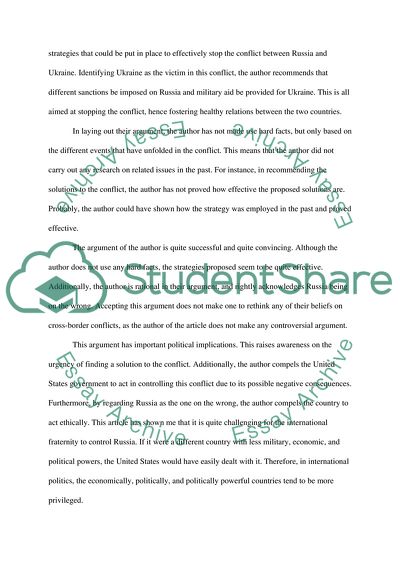 The Current Conflict Between Russia and Ukraine