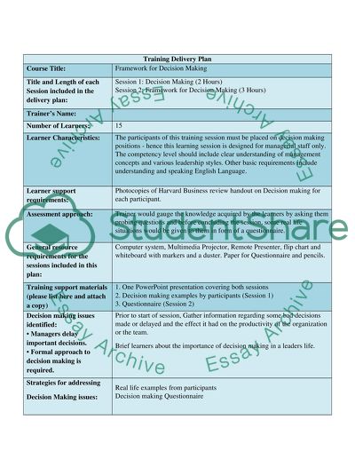 Learning Plan: Framework for Decision Making